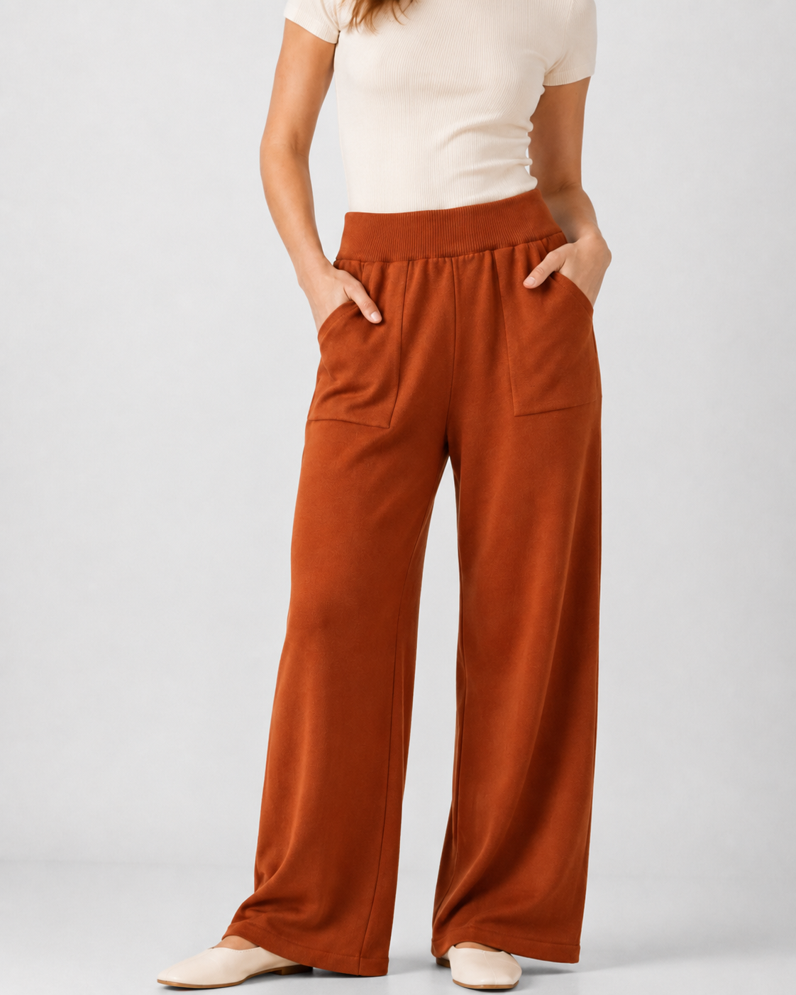 SIDE POCKET WIDE LEG KNIT TROUSERS