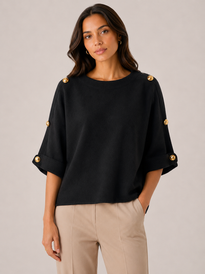 GOLD BUTTON FOLDED SLEEVE JUMPER