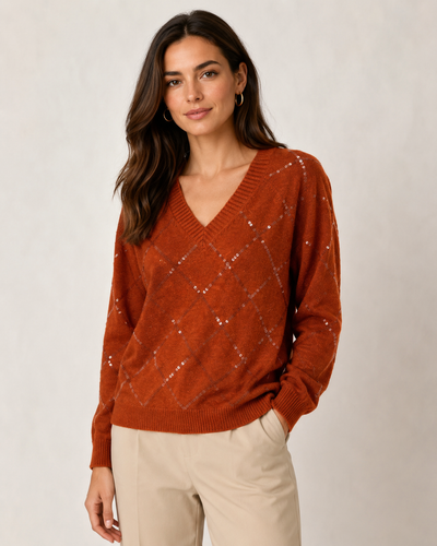 LONG SLEEVE V-NECK SEQUIN JUMPER