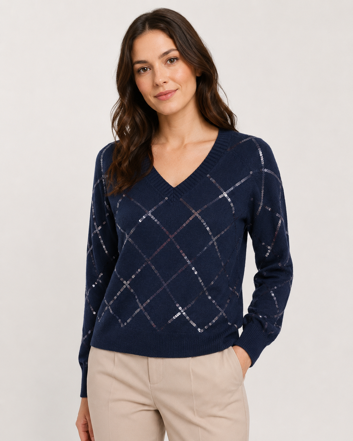 LONG SLEEVE V-NECK SEQUIN JUMPER
