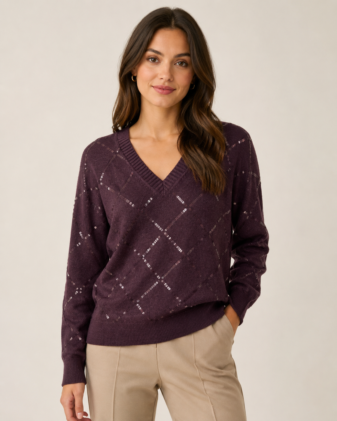 LONG SLEEVE V-NECK SEQUIN JUMPER