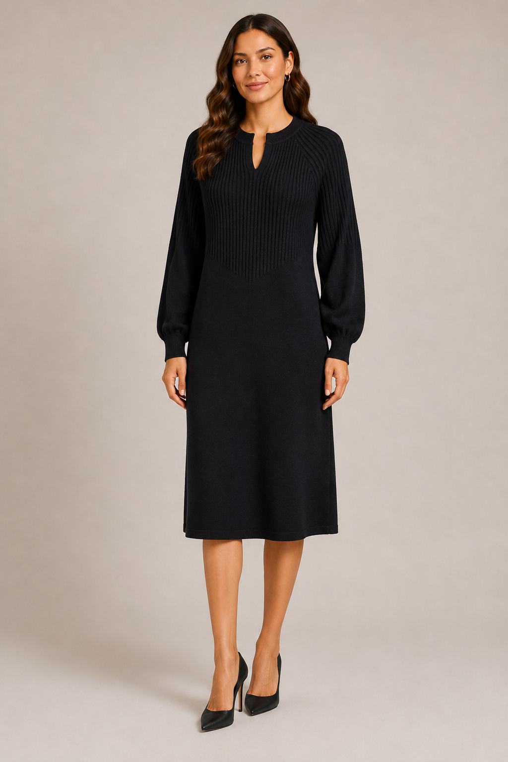 LONG SLEEVE RIBBED DRESS