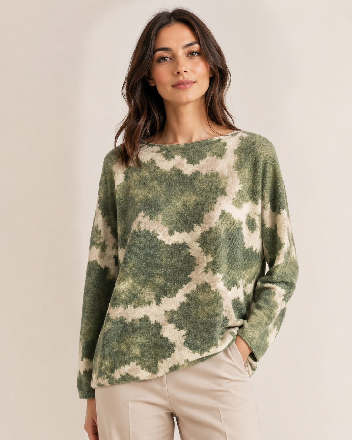 ABSTRACT PRINT SCOOP NECK JUMPER