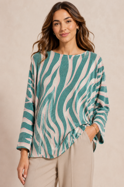 ZEBRA PRINT SCOOP NECK JUMPER