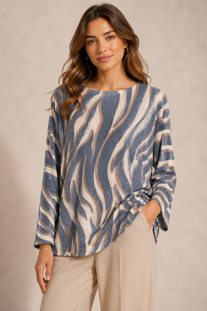 ZEBRA PRINT SCOOP NECK JUMPER