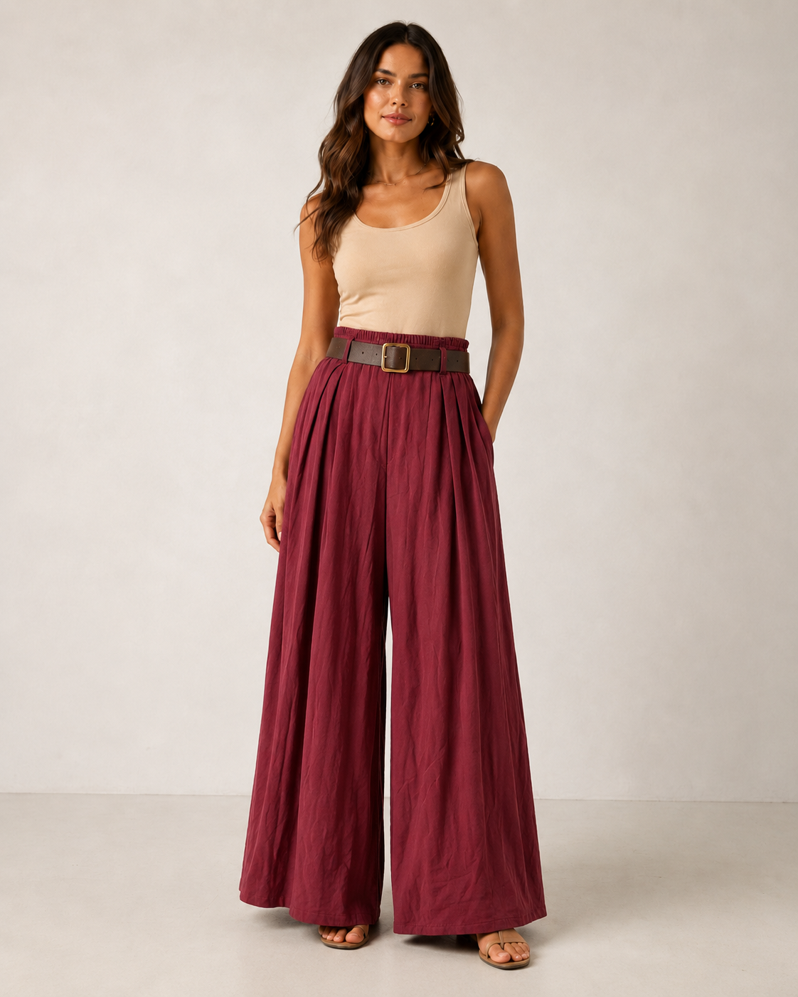 NEEDLECORD WIDE LEG BELTED TROUSERS
