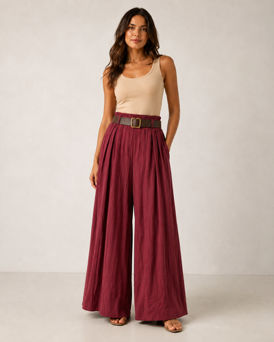 NEEDLECORD WIDE LEG BELTED TROUSERS