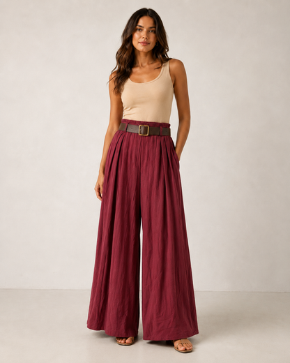 NEEDLECORD WIDE LEG BELTED TROUSERS