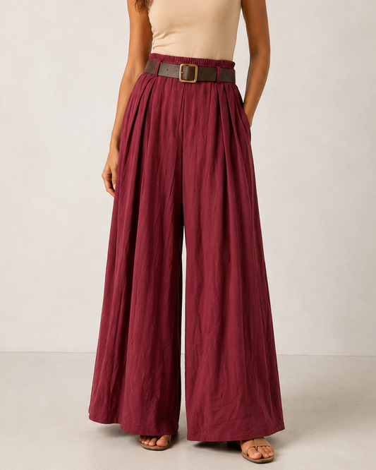 NEEDLECORD WIDE LEG BELTED TROUSERS