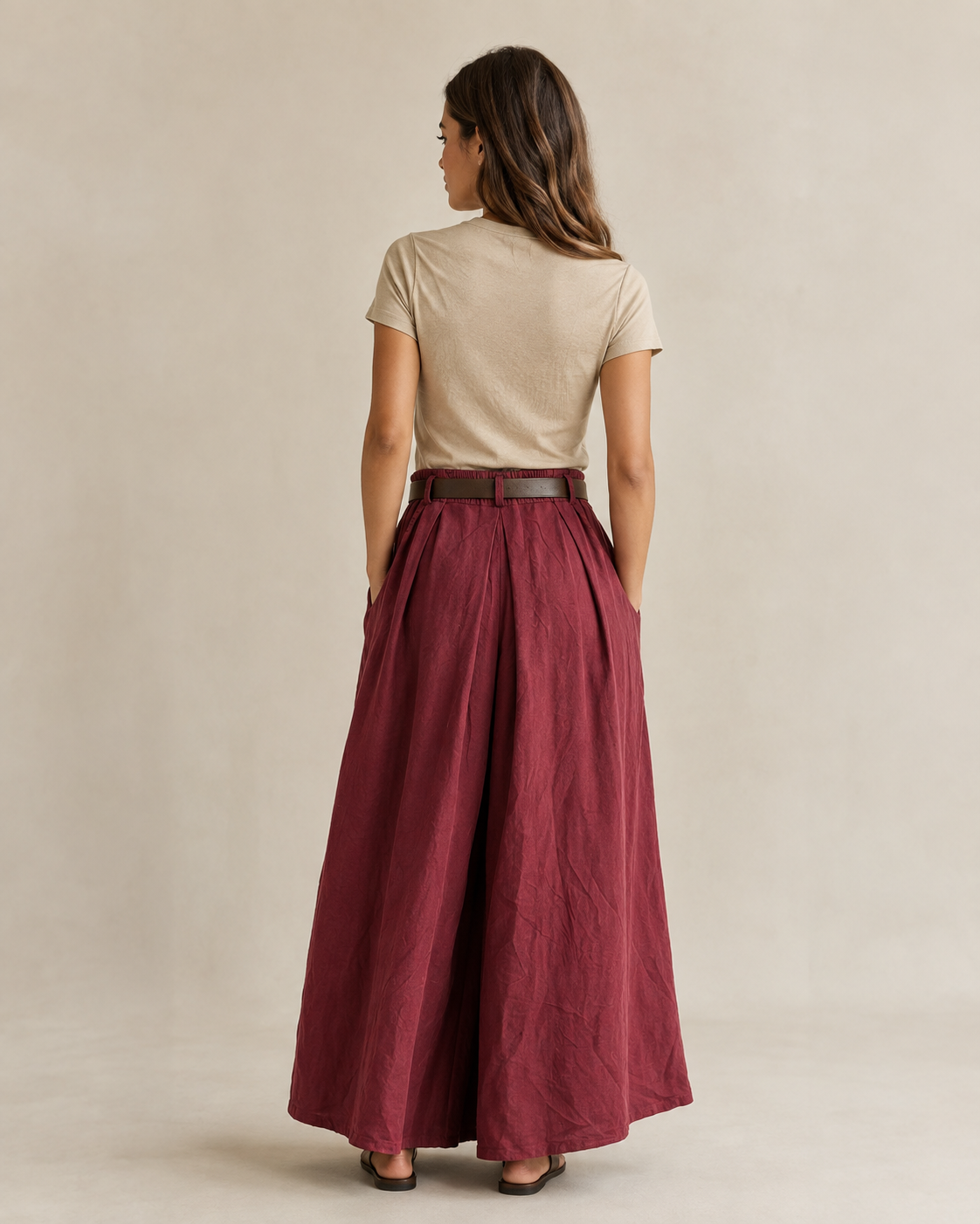 NEEDLECORD WIDE LEG BELTED TROUSERS