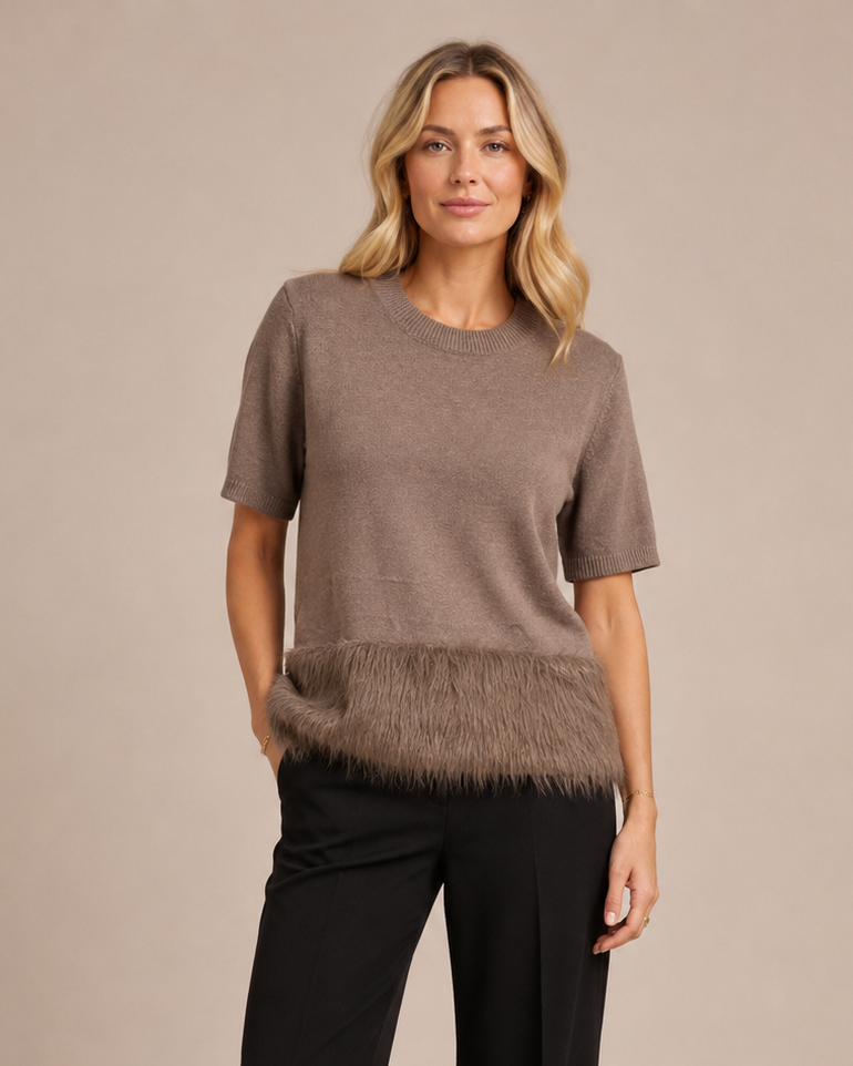 FUR BOTTOM SCOOP JUMPER