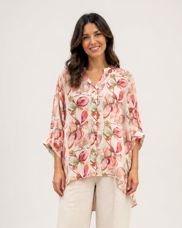 PRINTED 1/2 SLEEVE BUTTON DETAIL BLOUSE [PK-8]