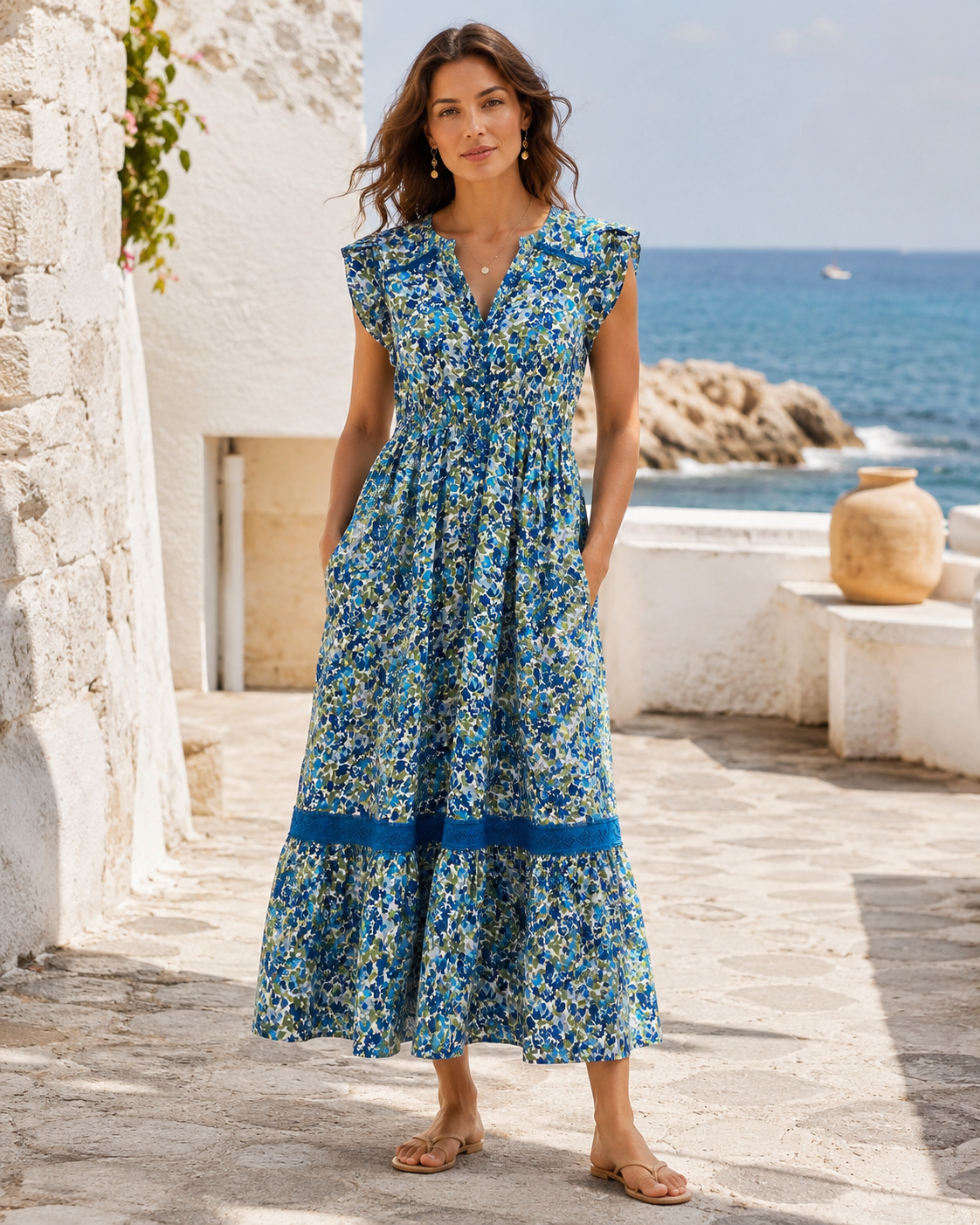 ditsy floral maxi dress LTS Tall Women's Ivory White & Blue Ditsy Floral Button Maxi Dress