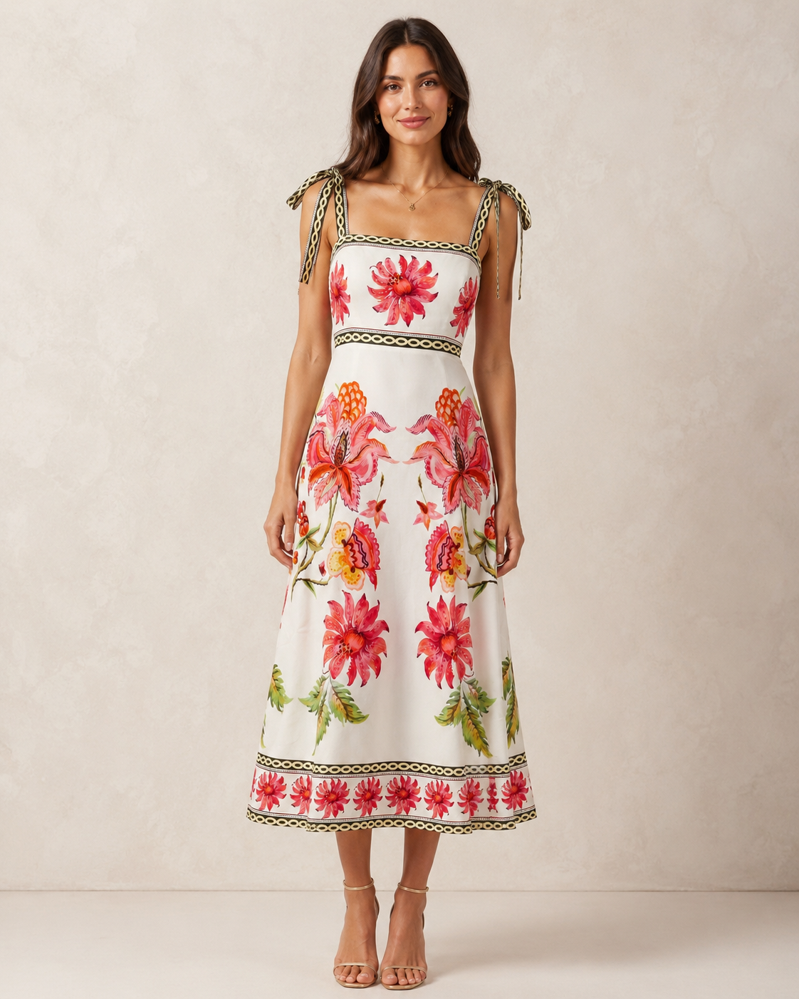FLORAL A-LINE TIE STRAP MAXI DRESS [PK-8]
