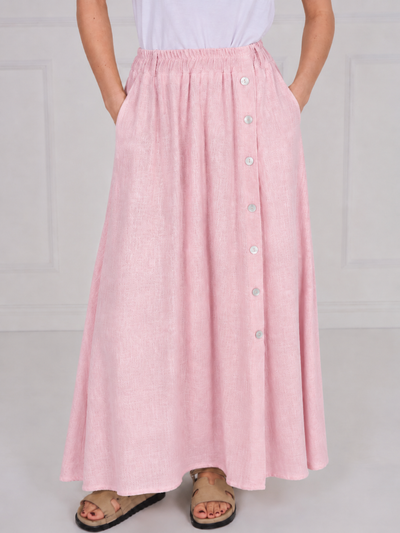 WASHED LINEN BUTTONED MAXI SKIRT