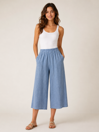 WASHED LINEN  POCKET CROP TROUSERS