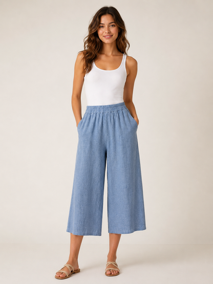 WASHED LINEN  POCKET CROP TROUSERS
