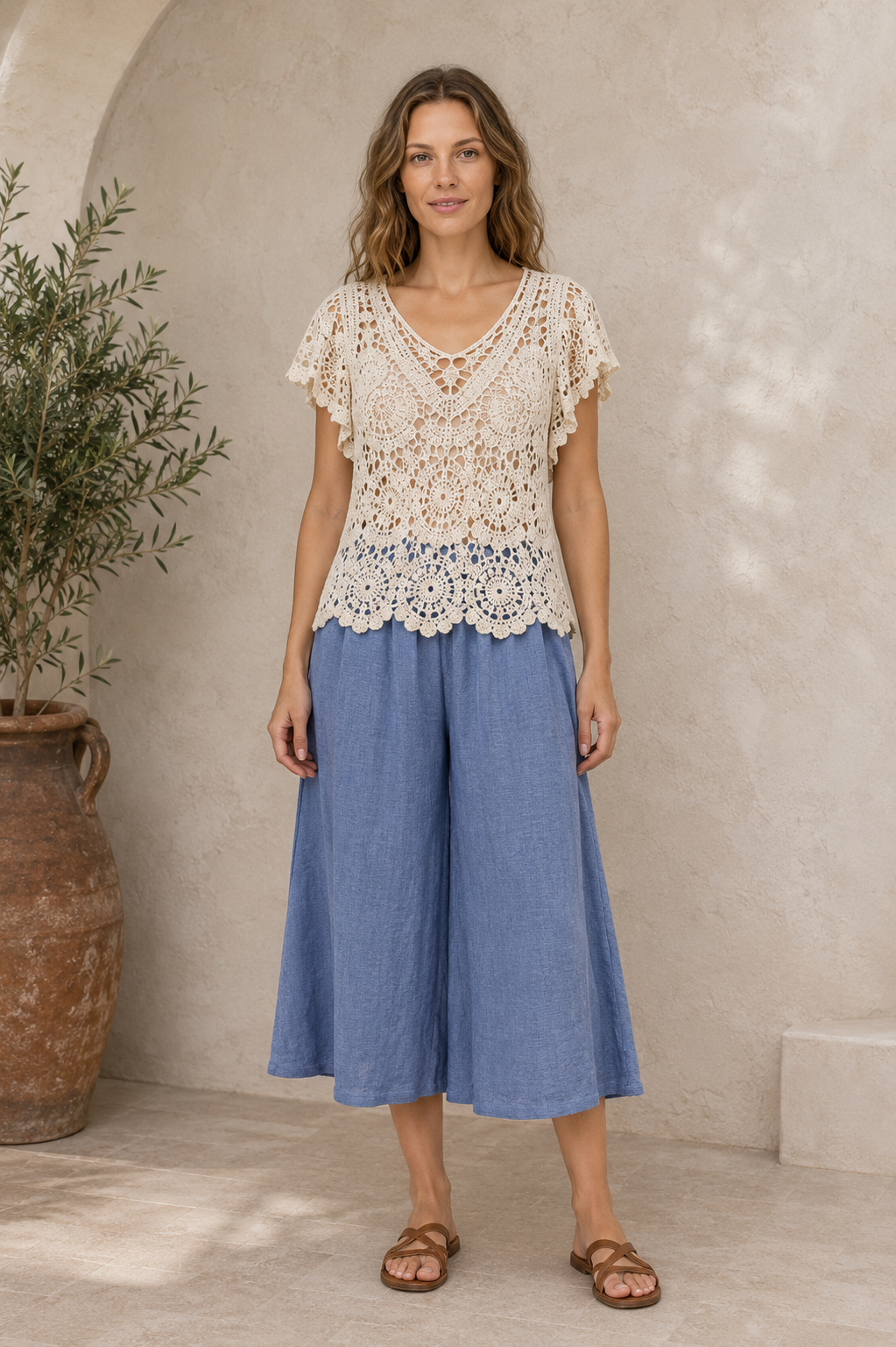 WASHED LINEN  POCKET CROP TROUSERS