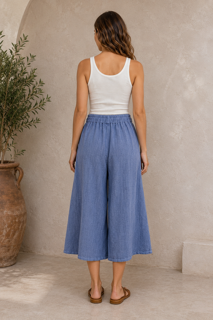 WASHED LINEN  POCKET CROP TROUSERS