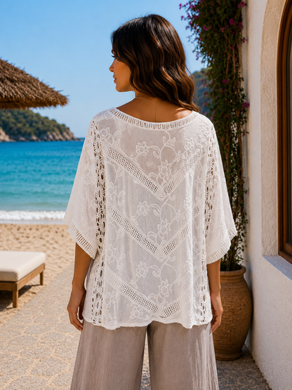 COTTON R-NECK EMBROIDERED TOP