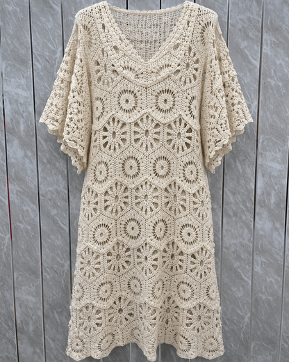 CROCHET HALF SLEEVE MIDI DRESS