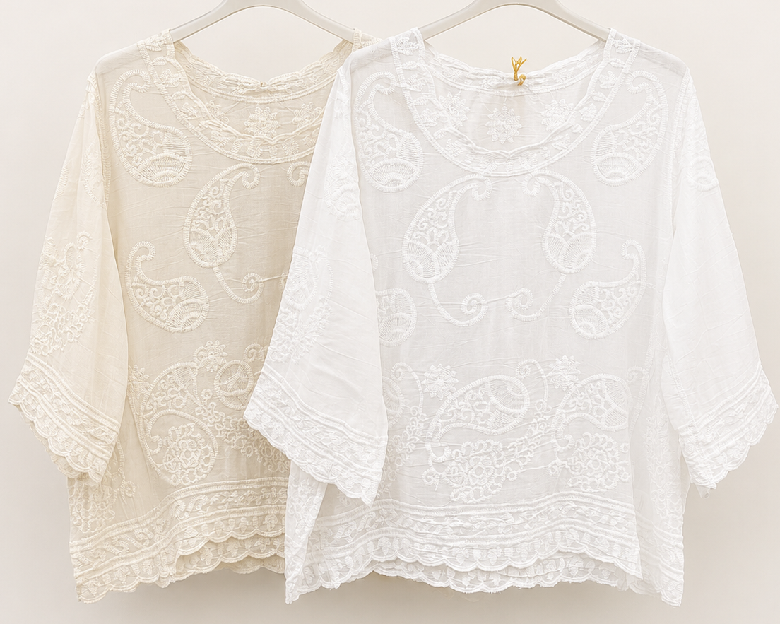 COTTON R-NECK EMBROIDERED TOP