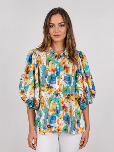 WATERCOLOUR PUFF SLEEVE BLOUSE