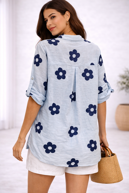 COTTON FLOWER PRINT BUTTONED TOP