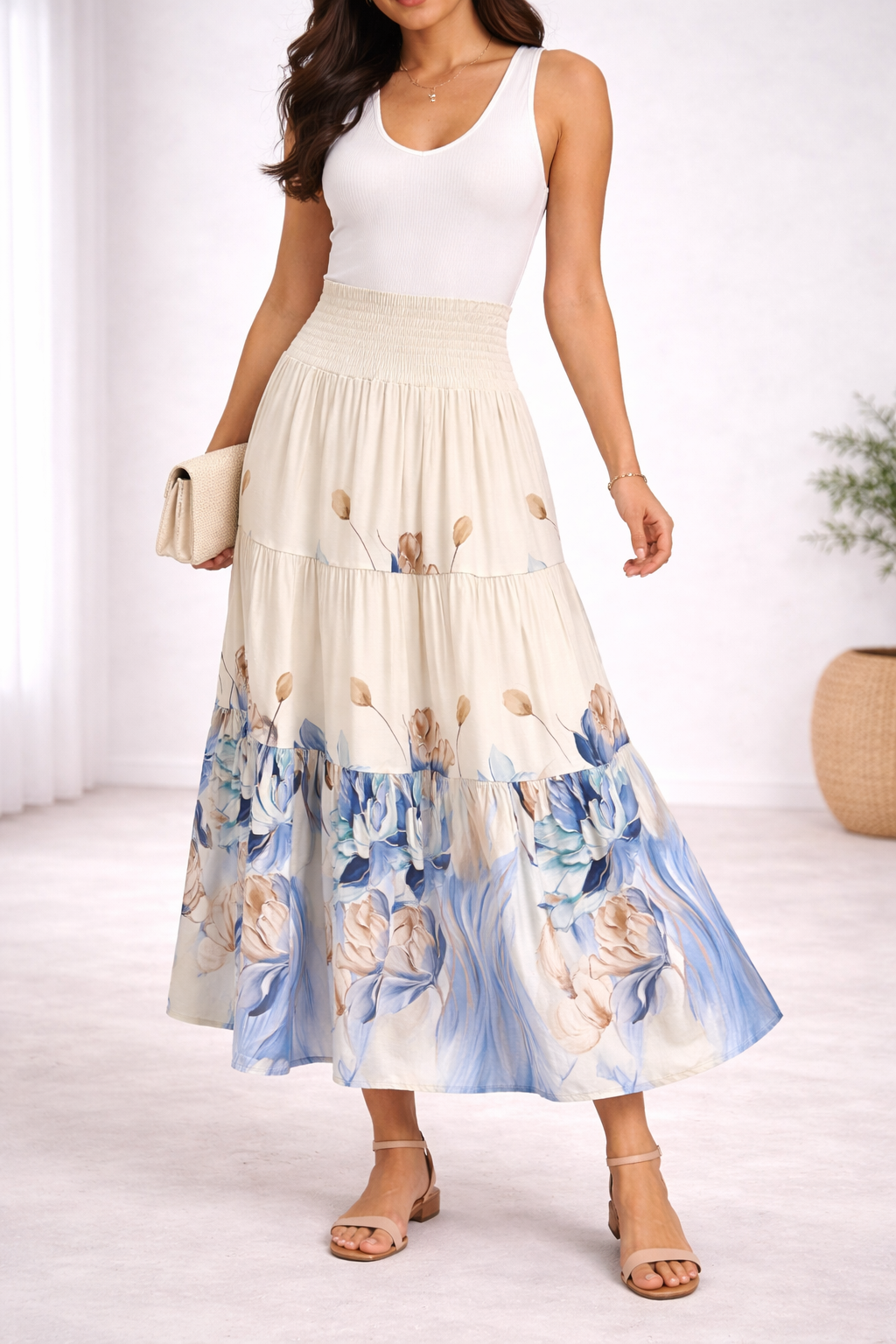 FLORAL PRINT TIERED SKIRT
