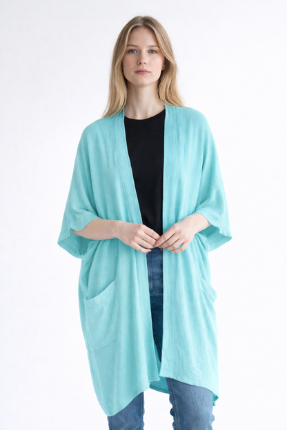 WASHED LINEN TWO POCKET CARDIGAN