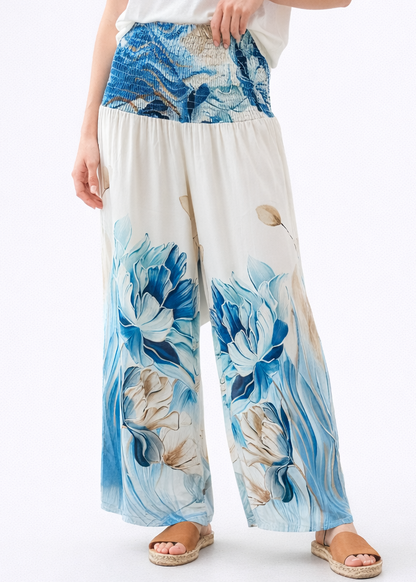 ELASTICATED WAIST FLORAL TROUSERS