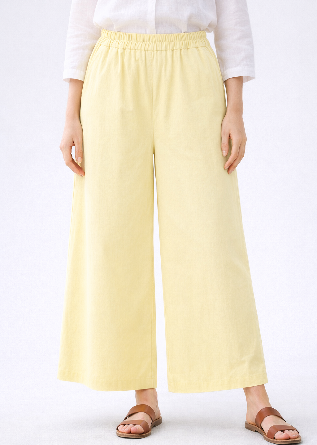 ELASTICATED WAIST BARREL WIDE LEG TROUSERS