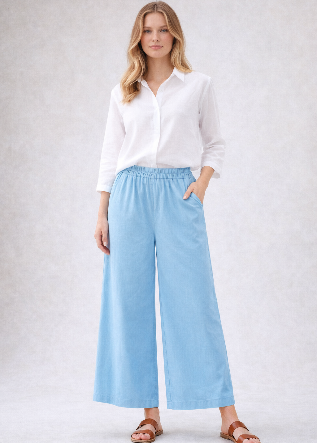 ELASTICATED WAIST BARREL WIDE LEG TROUSERS