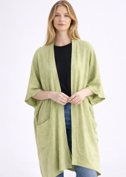 WASHED LINEN TWO POCKET CARDIGAN