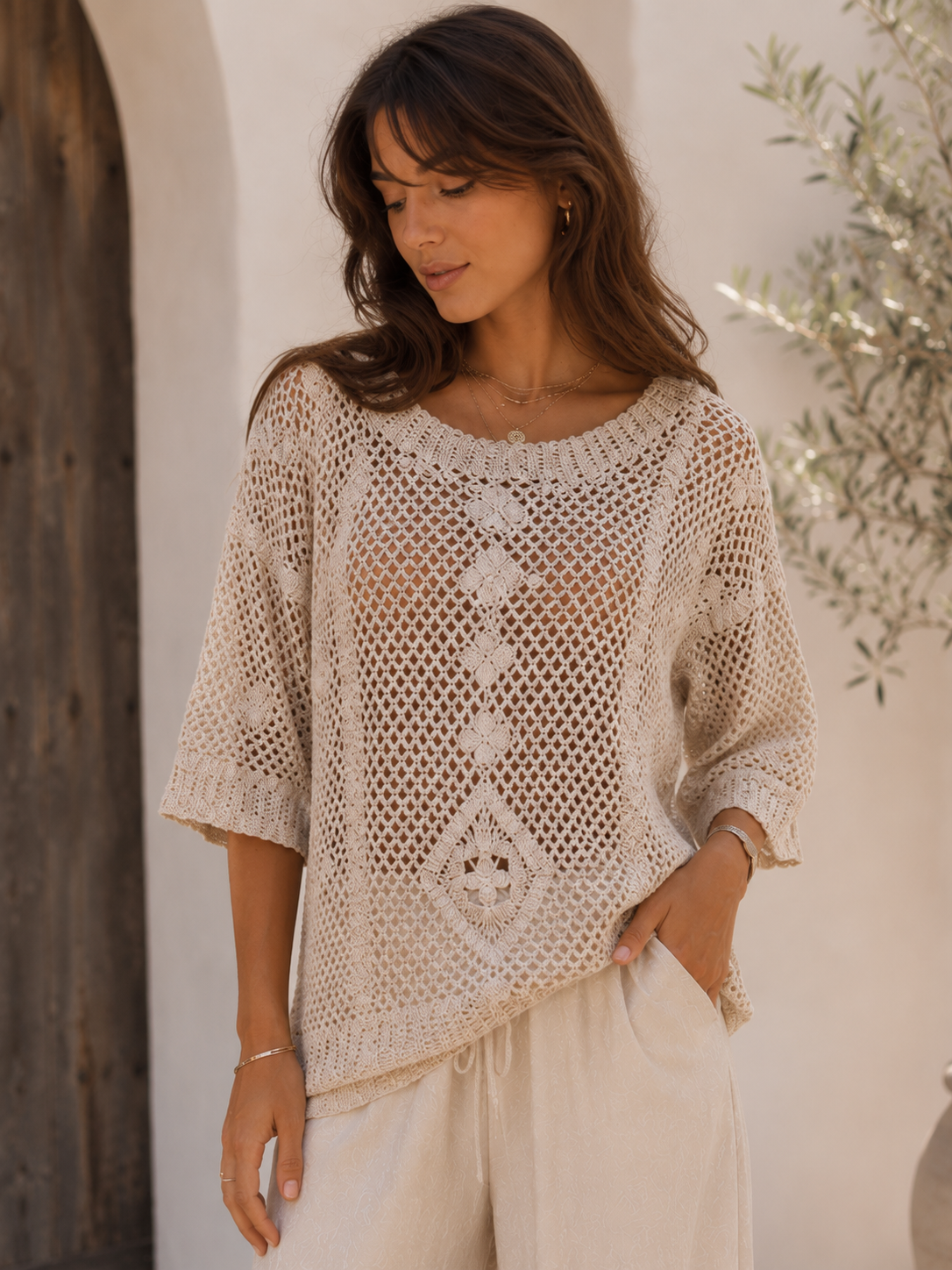 CROCHET HALF SLEEVE TOP