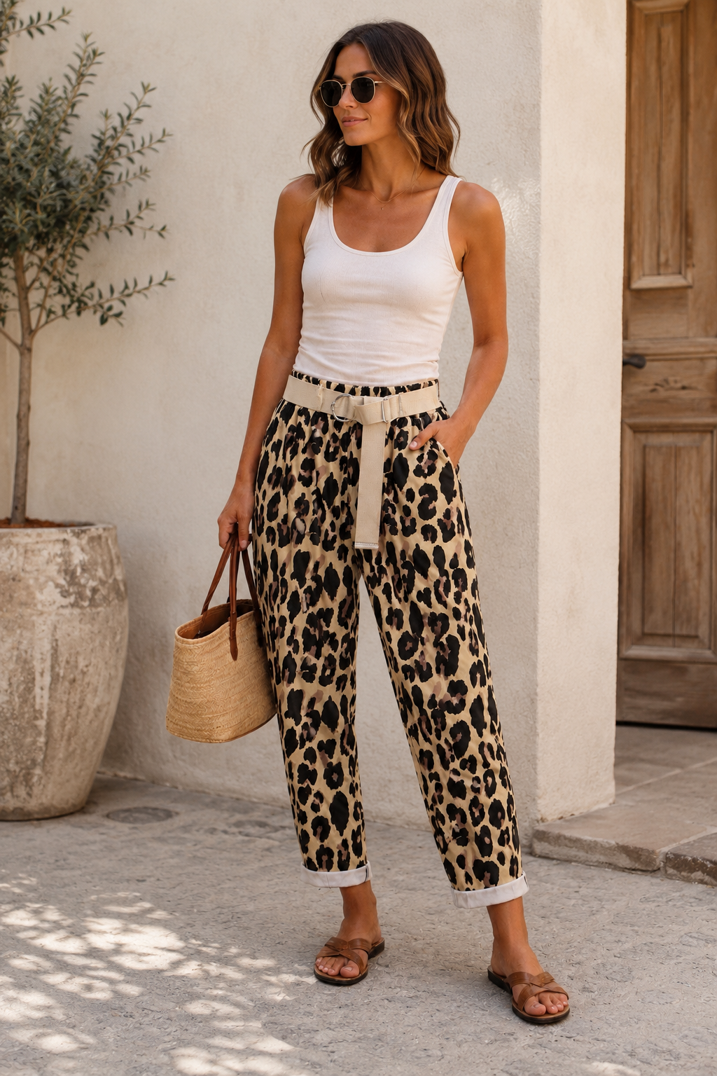 METALLIC LEOPARD BELT TROUSERS