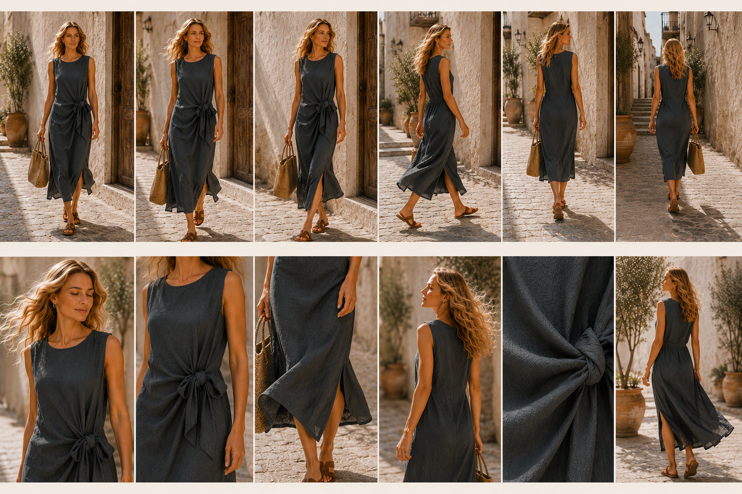 CRINKLE SLEEVELESS SIDE TIE MAXI DRESS