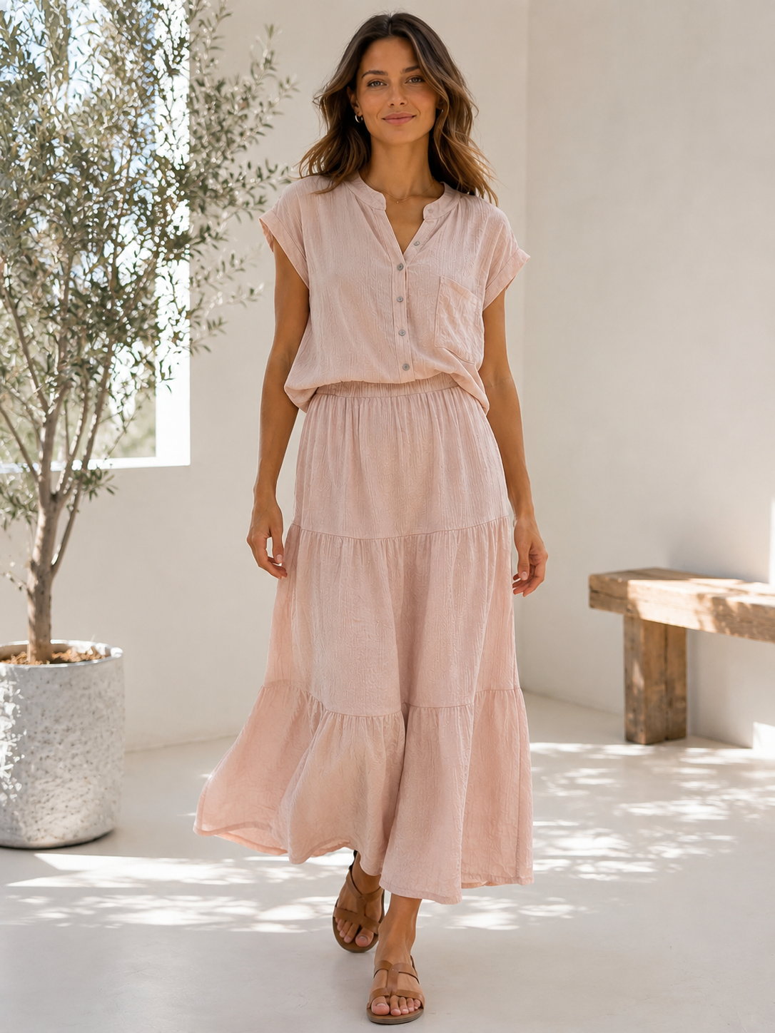 CRINKLE TIERED MAXI SKIRT