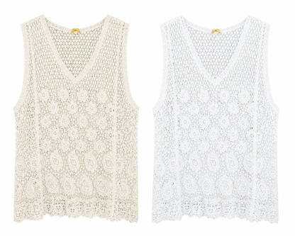 ANGLAISE CROCHET FLORAL VEST