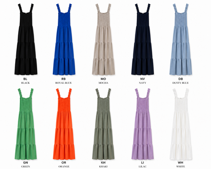 STRAP TIERED SHIRRED DRESS