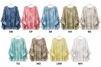 FLORAL PRINT ANGLAISE SLEEVE COTTON TOP