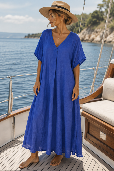 CRINKLE V-NECK DRESS