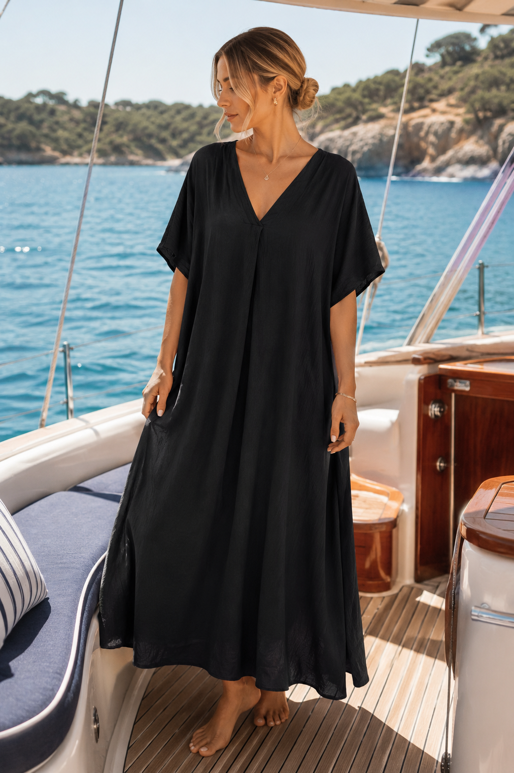 CRINKLE V-NECK DRESS