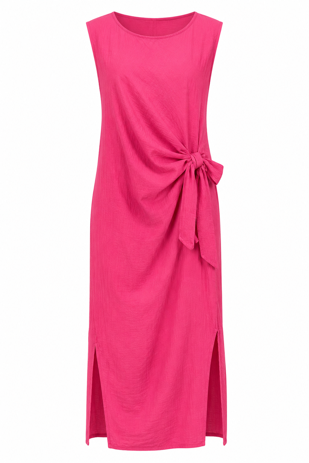 CRINKLE SLEEVELESS SIDE TIE MAXI DRESS