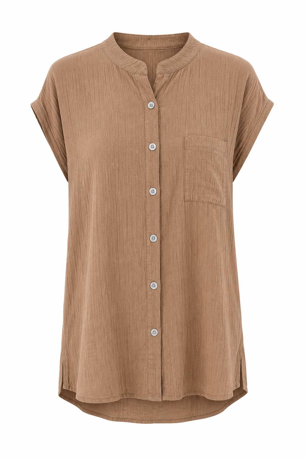CRINKLE GRANDDAD COLLAR SHORT SLEEVE SHIRT