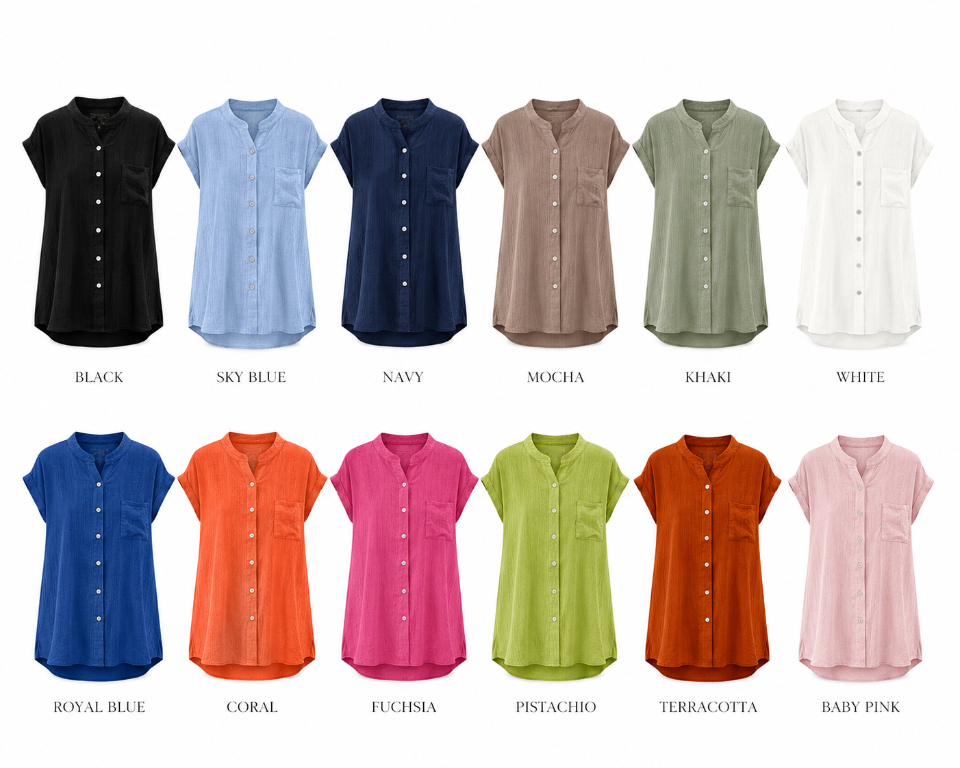 CRINKLE GRANDDAD COLLAR SHORT SLEEVE SHIRT