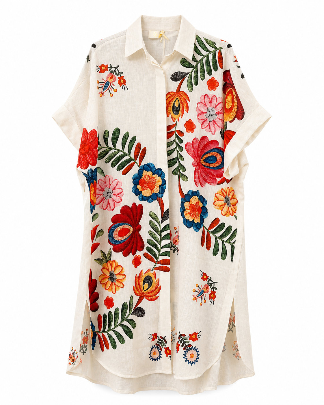 LINEN BLEND MULTI FLORAL SHIRT DRESS