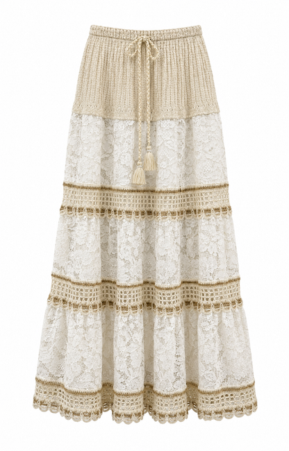 EMBROIDERED CROCHET DRAWSTRING SKIRT