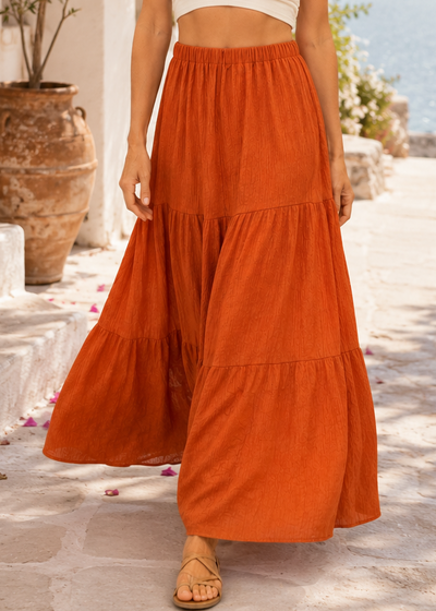 CRINKLE TIERED MAXI SKIRT