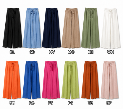 CRINKLE DRAWSTRING SIDE POCKET WIDE LEG TROUSERS